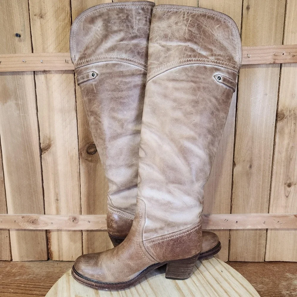Frye Jane Tall Cuff Boots Womens 6‎ B Brown Leather Over The Knee Riding Western
